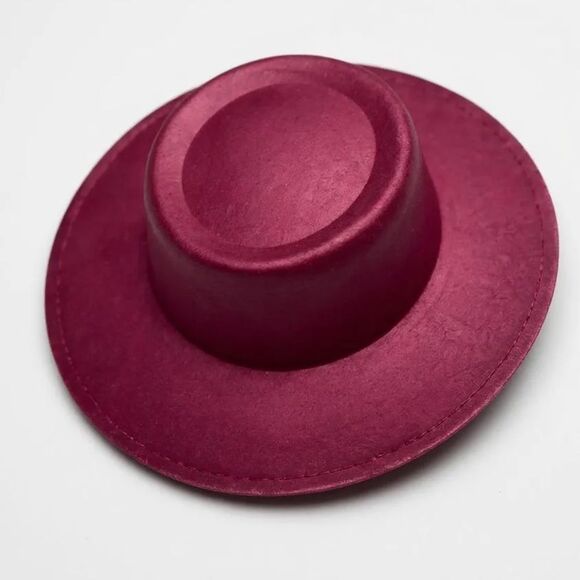Dark Red Wide Brim Dented Round Crown Fashion Fedora Hat NEW - Picture 3 of 3